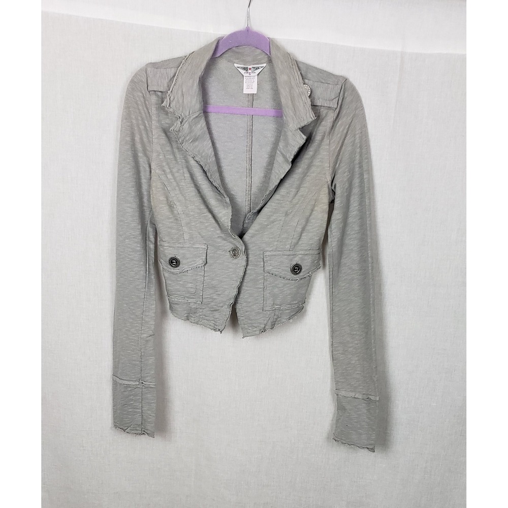 Hard Tail Forever Gray Slub Knit Cropped Distressed Blazer Jacket S Raw Hem Y2K